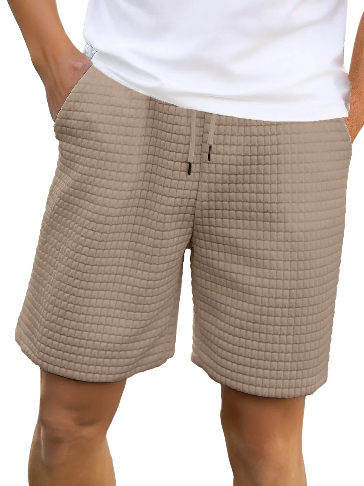 Men's Casual Solid Color Small Checkered Loose Shorts