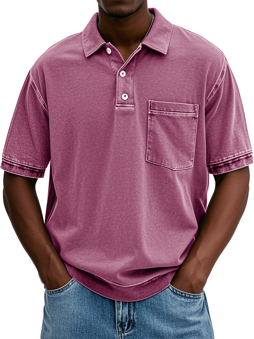 Men's Retro Distressed Lapel Short-sleeved Pocket Polo Shirt