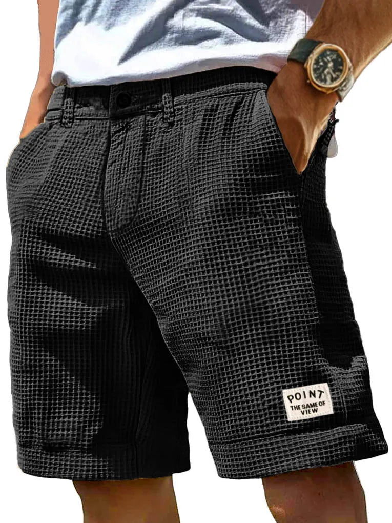 Men's Fashion Casual Waffle Fabric Pocket Embroidered Logo Shorts