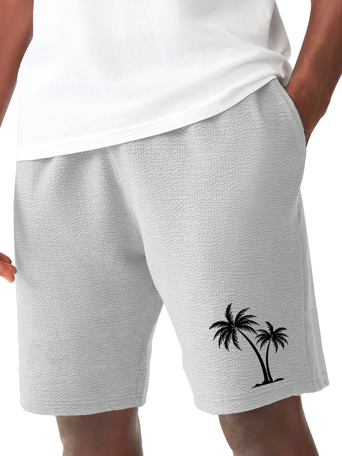 Men's Fashion Hawaiian Casual Coconut Palm Print Pleated Fabric Pocket Shorts