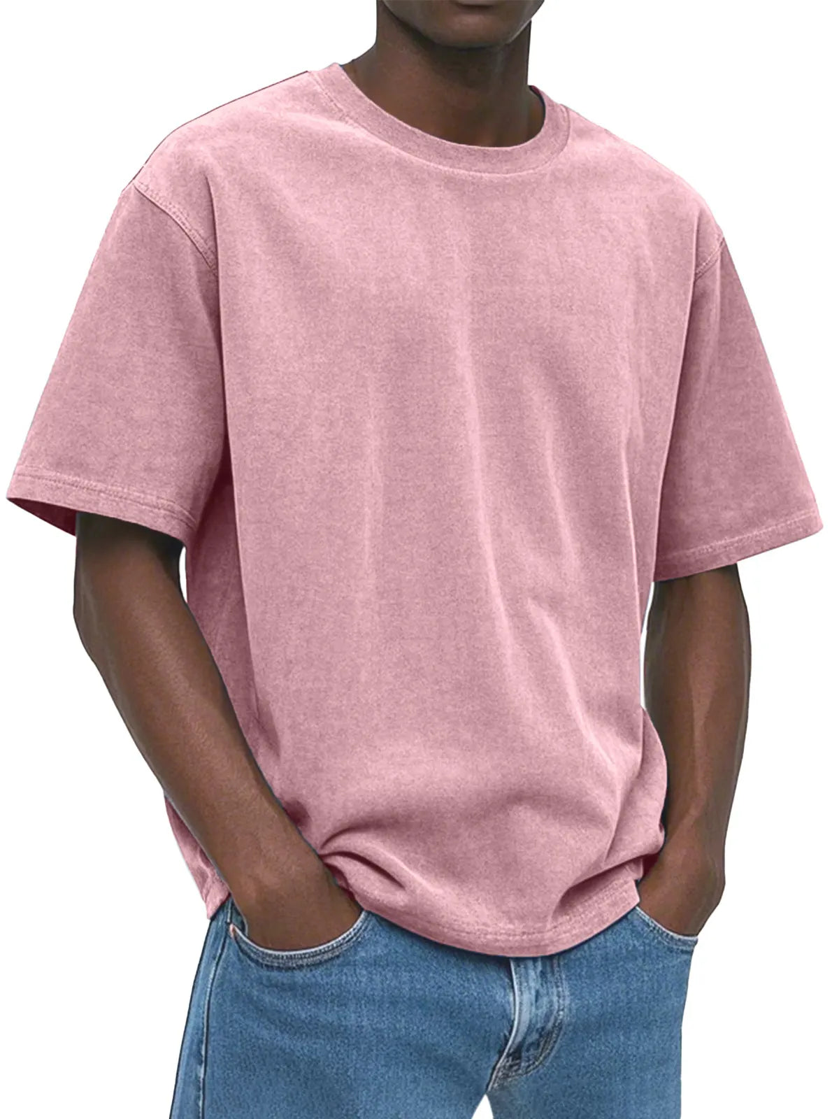 Men's Casual Comfortable And Loose Solid Color Suede Short-sleeved T-shirt