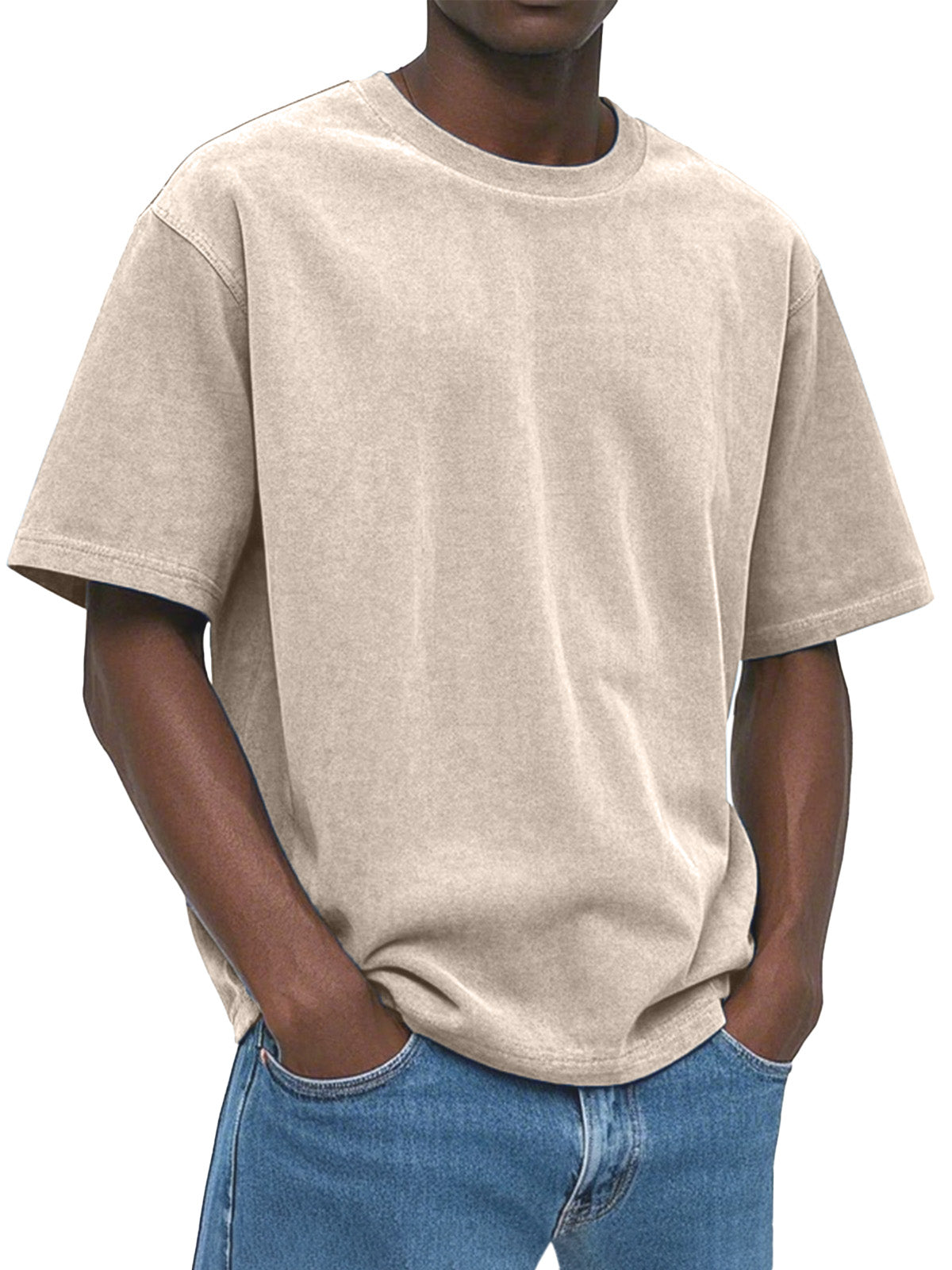 Men's Casual Comfortable And Loose Solid Color Suede Short-sleeved T-shirt