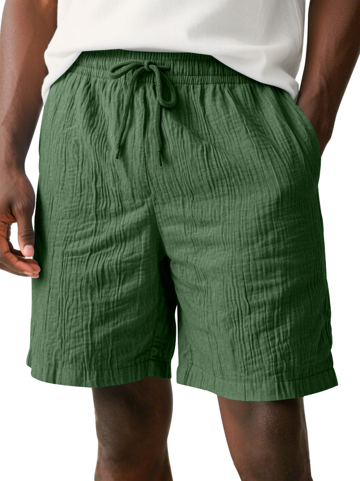 Men's Daily Pleated Texture Drawstring Elastic Waist Casual Shorts