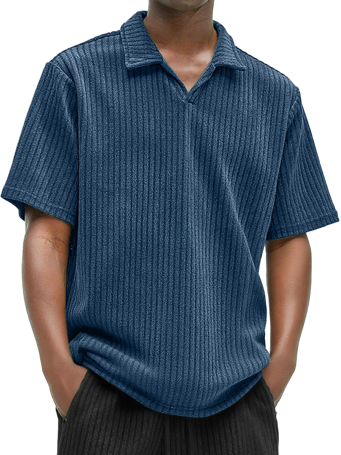 Men's Daily Texture Casual V-neck Solid Color Comfortable Short-sleeved Polo Shirt