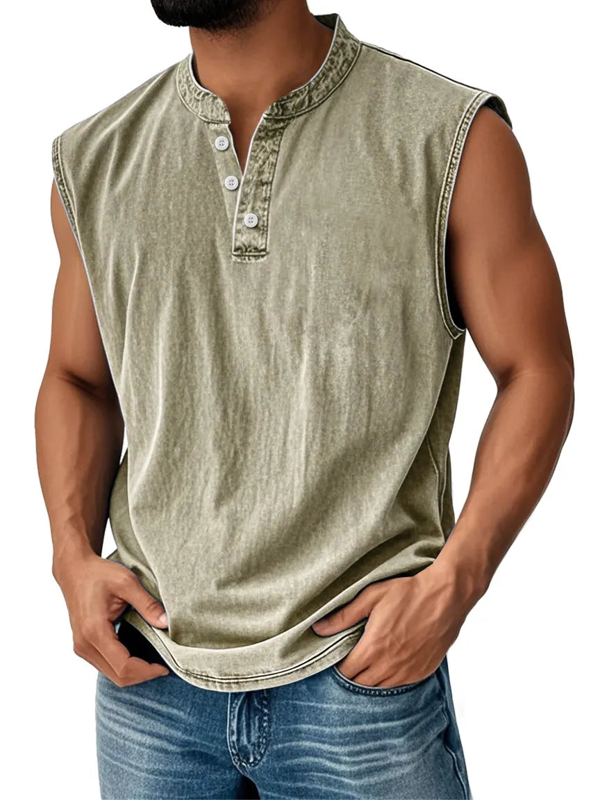 Men's Retro Stand Collar Button Casual Fashion Sleeveless Vest