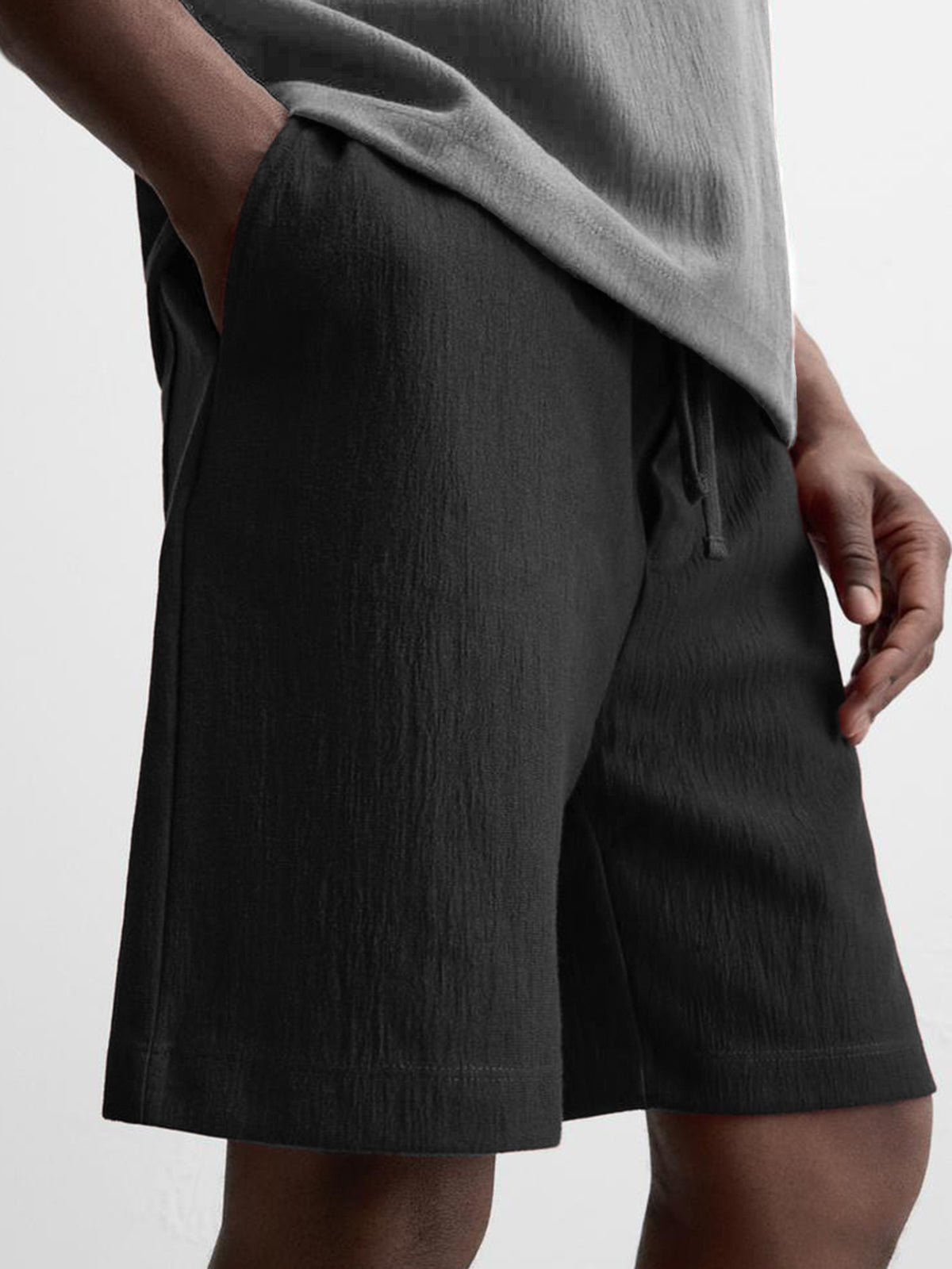 Men's Texture Crinkled Daily Casual Shorts Drawstring Elastic Waist Shorts