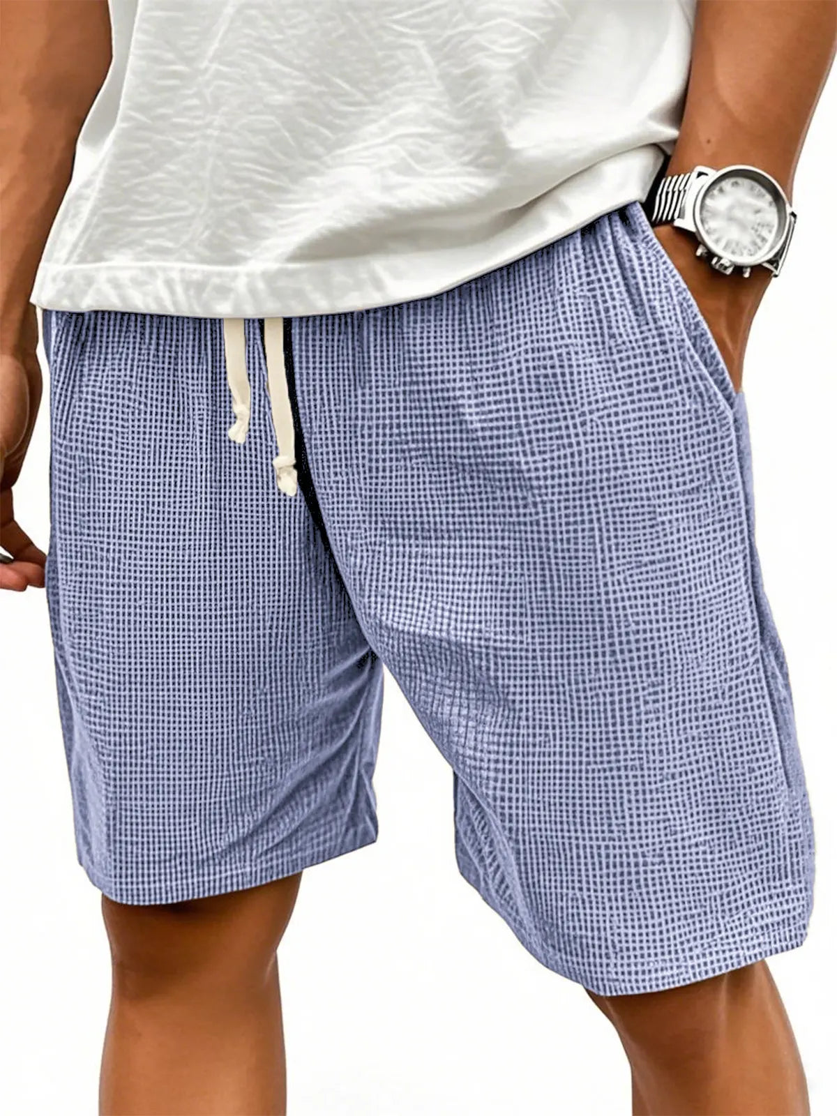 Men's Comfortable Waffle Texture Lace-up Stylish Casual Loose Shorts