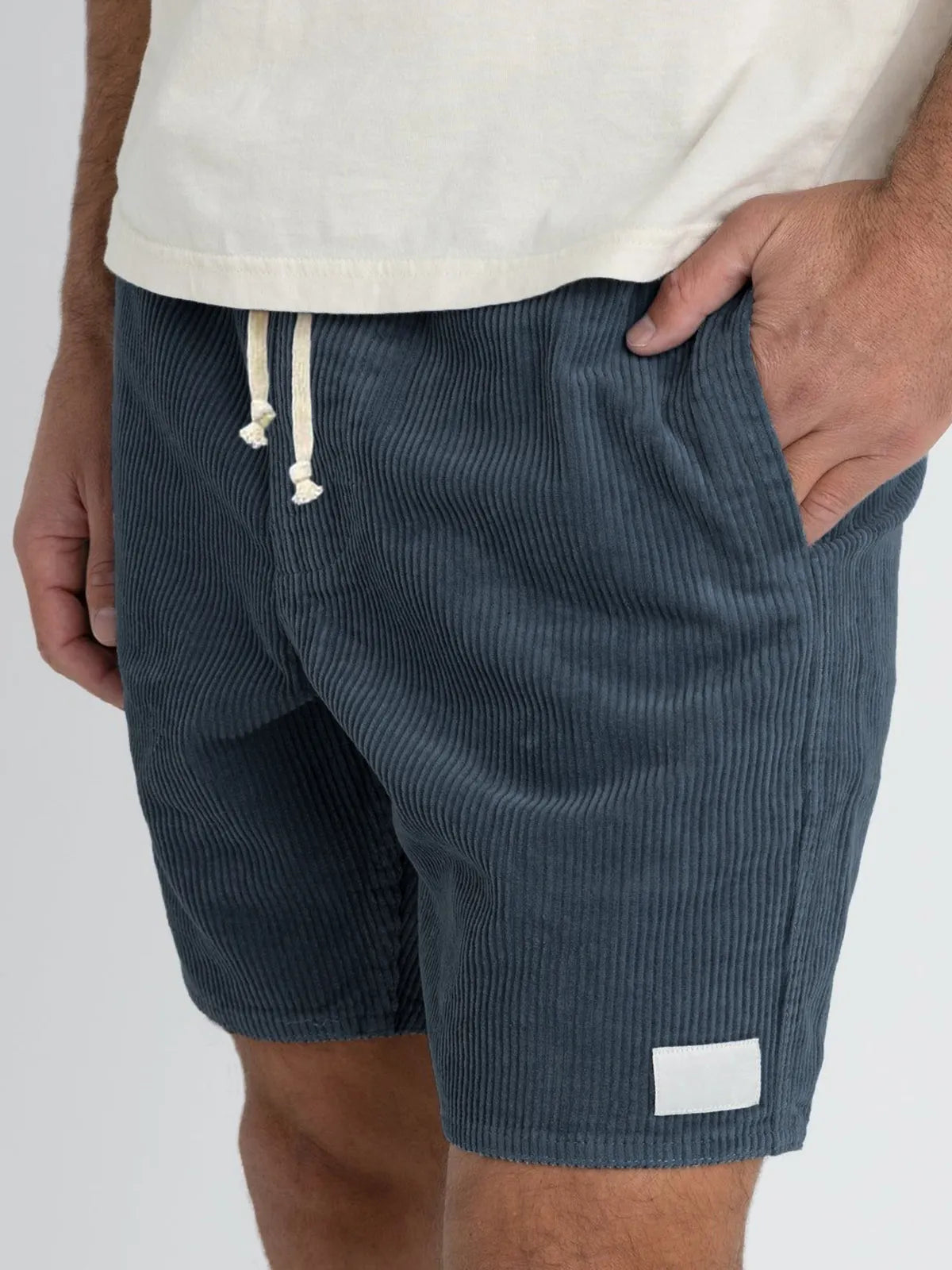 Men's Stylish Corduroy Basics Embroidered Logo Comfortable Everyday Lace-Up Shorts with Side Pockets