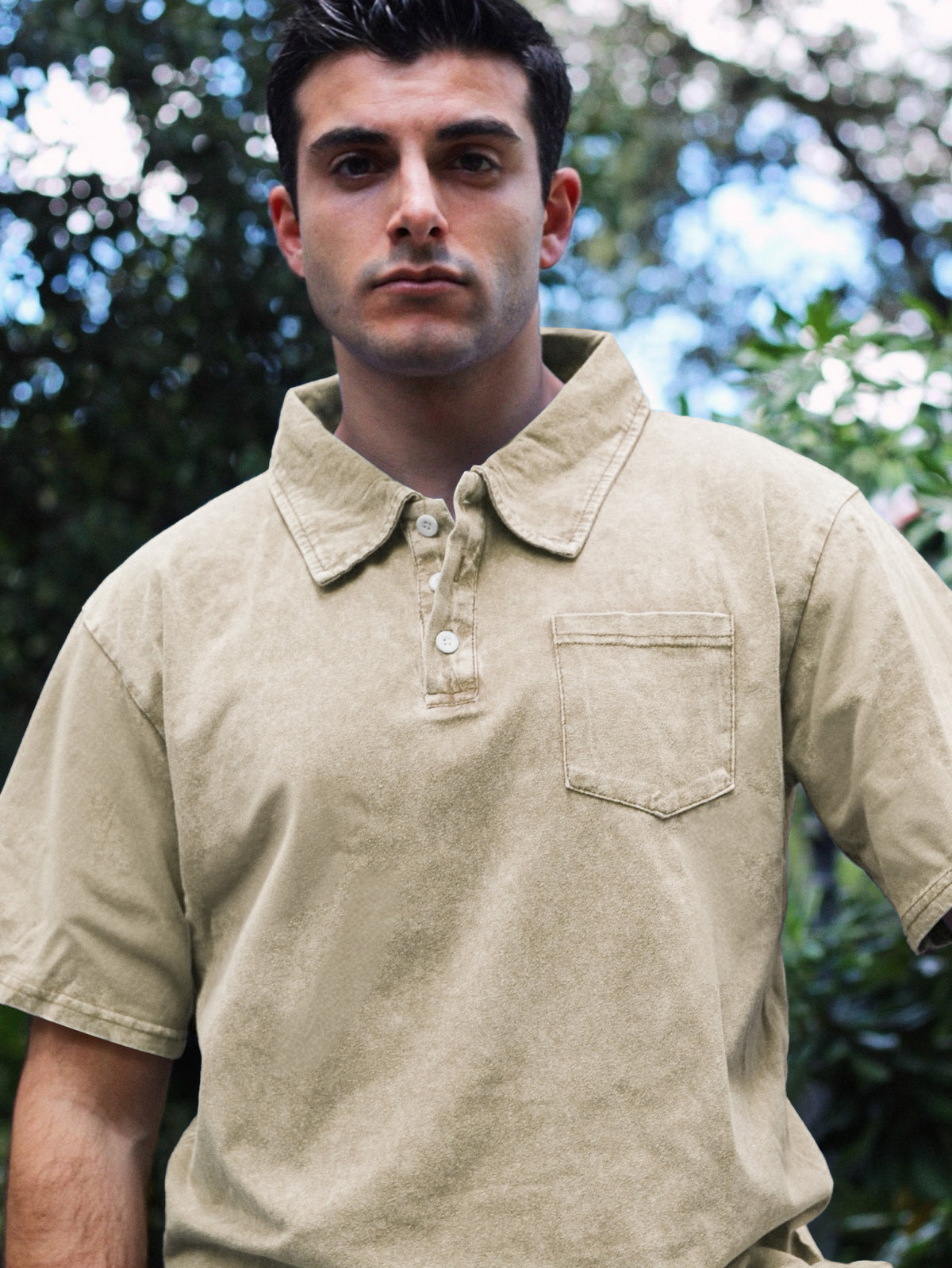 Men's Vintage Distressed Casual Pocket Lapel Short Sleeve POLO Shirt