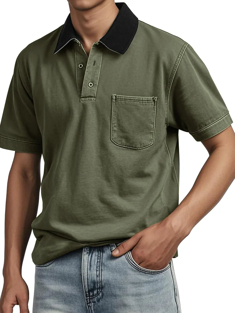 Men's Contrasting Detroit Lapel Workwear Polo
