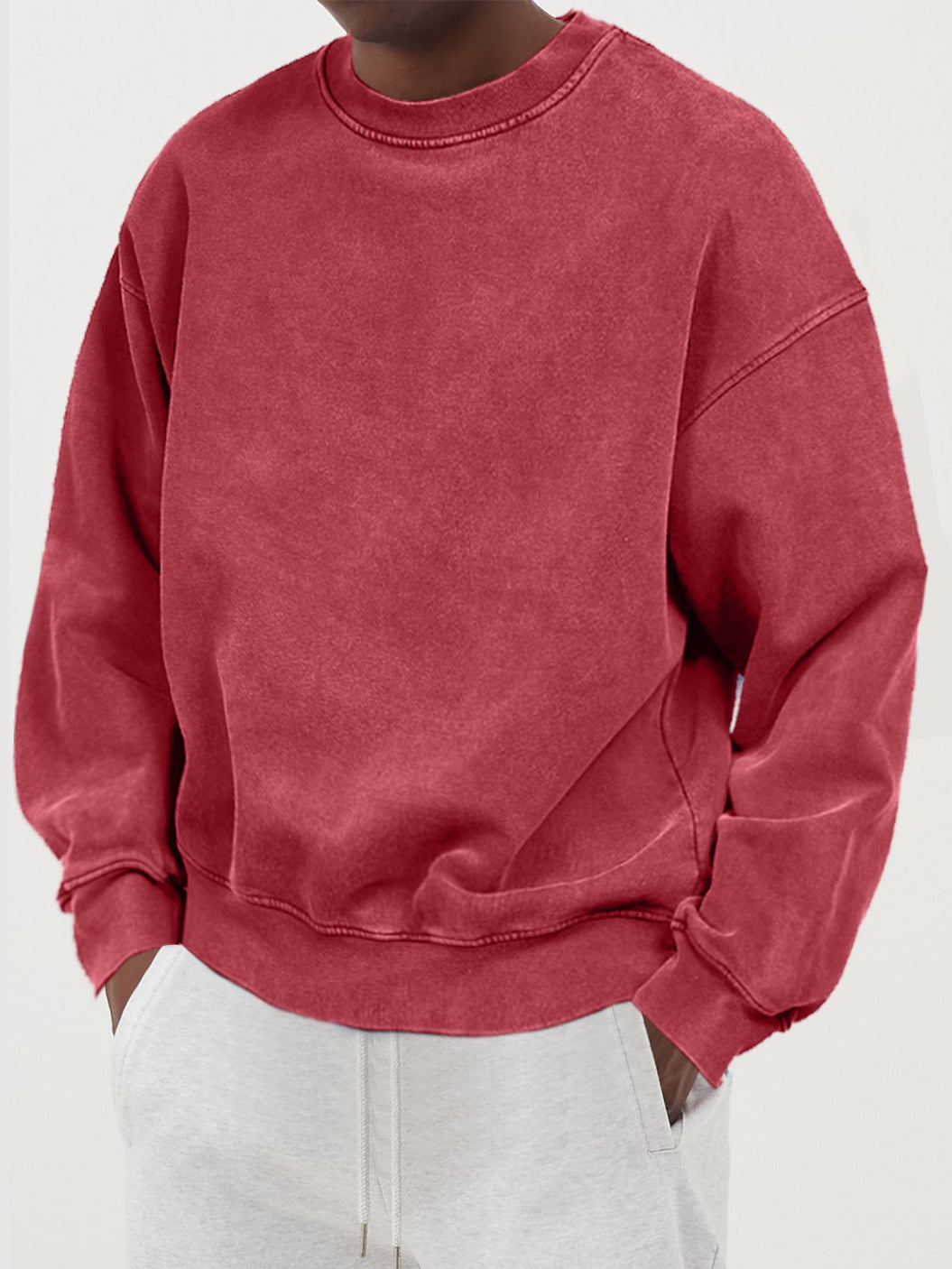 Men's Distressed Washed Cotton Round Neck Long-sleeved Sweatshirt
