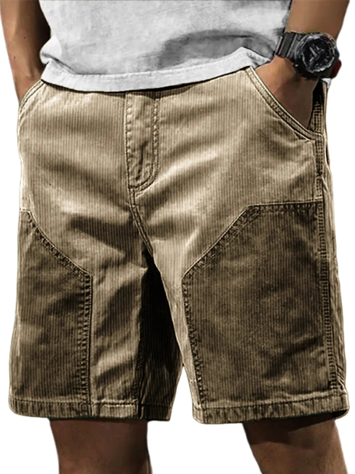 Men's Stylish Retro Corduroy Contrasting Casual Loose Cargo Shorts