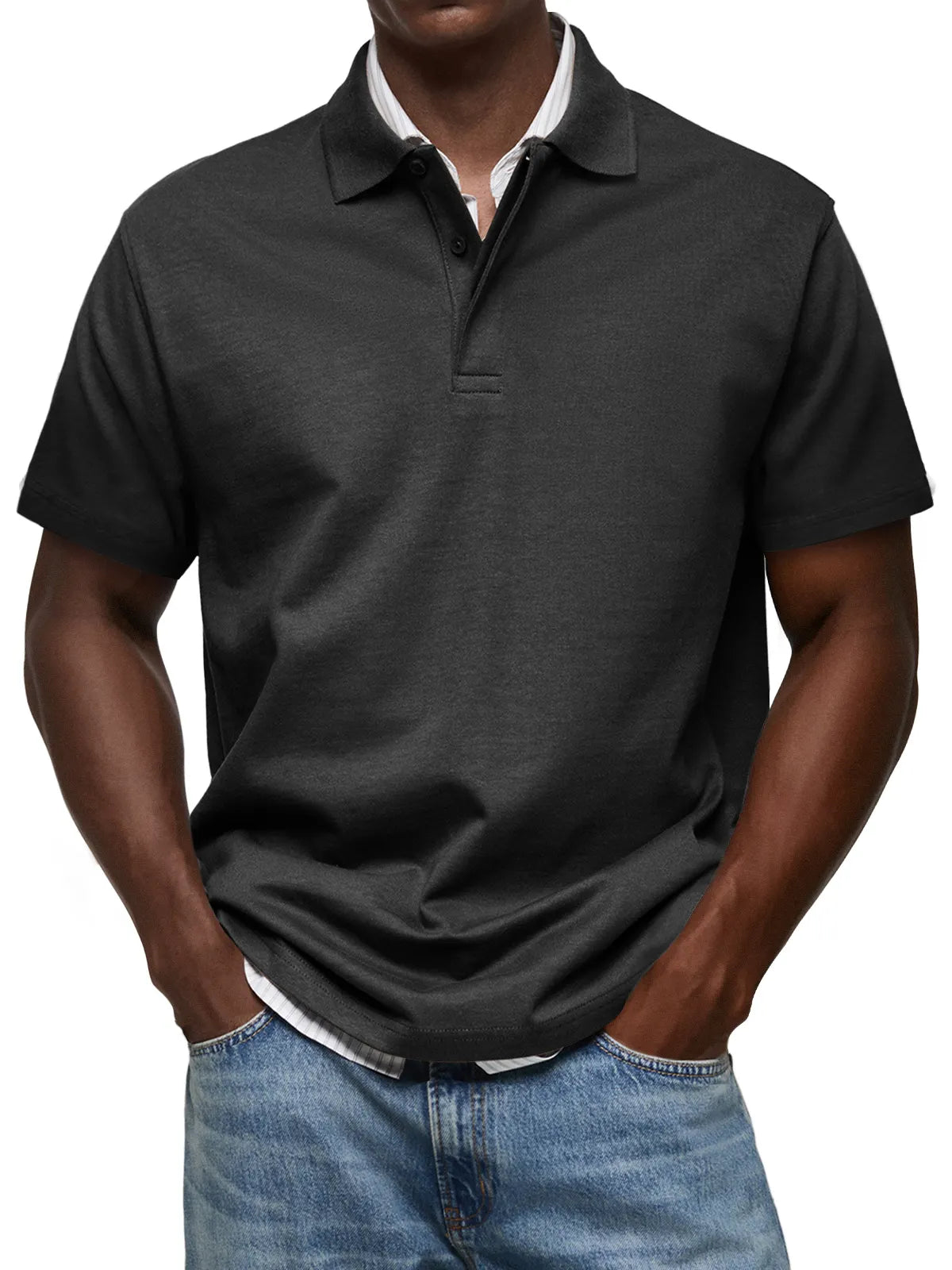 Men's Casual Lapel Button Up Comfortable Short Sleeve POLO Shirt