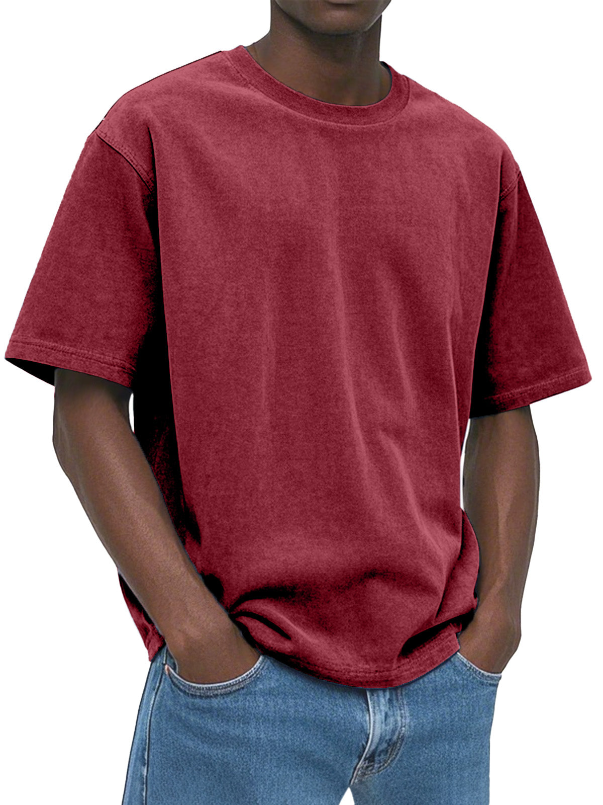 Men's Casual Comfortable And Loose Solid Color Suede Short-sleeved T-shirt