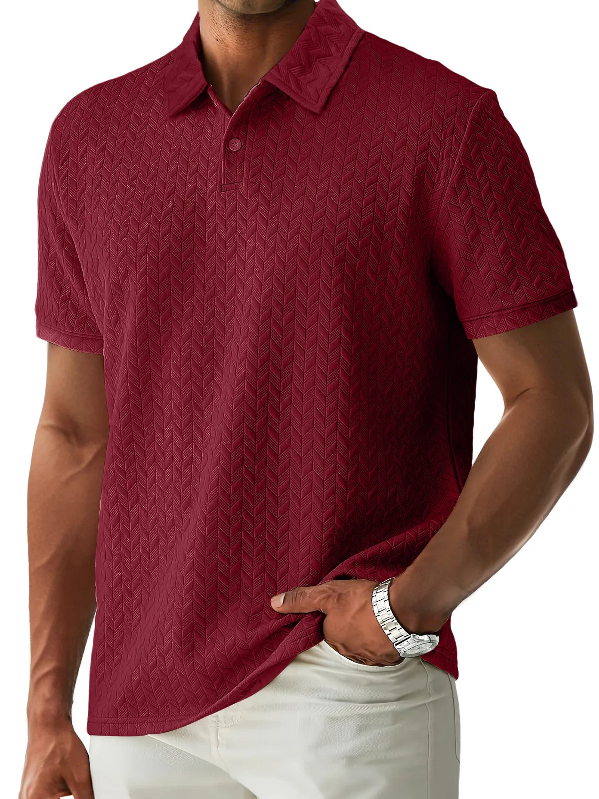 Men's Casual Lapel Jacquard Comfort Short Sleeve POLO Shirt