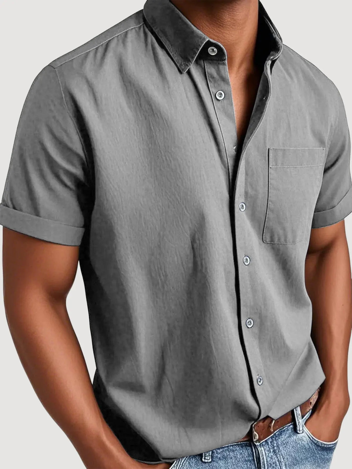 Men's Basic Retro Washed Pocket Short-sleeved Shirt