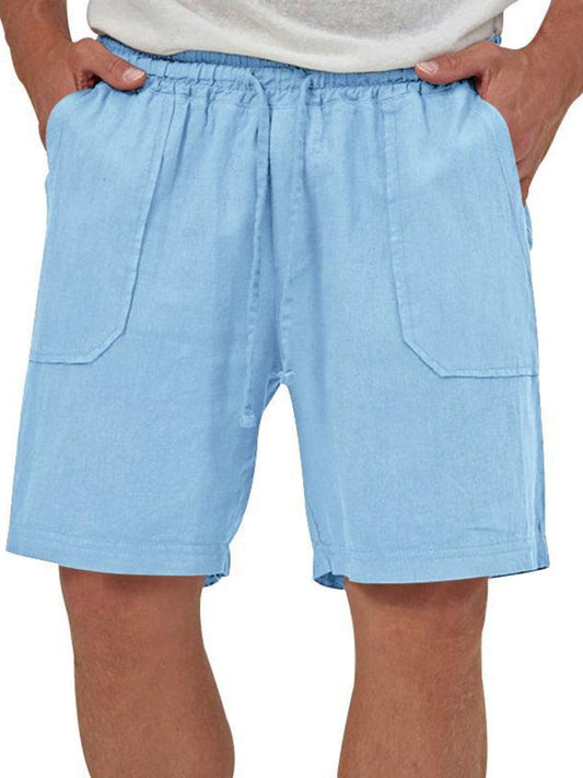 Men's Linen Casual Vacation Double Pocket Drawstring Elastic Waist Shorts Cropped Pants