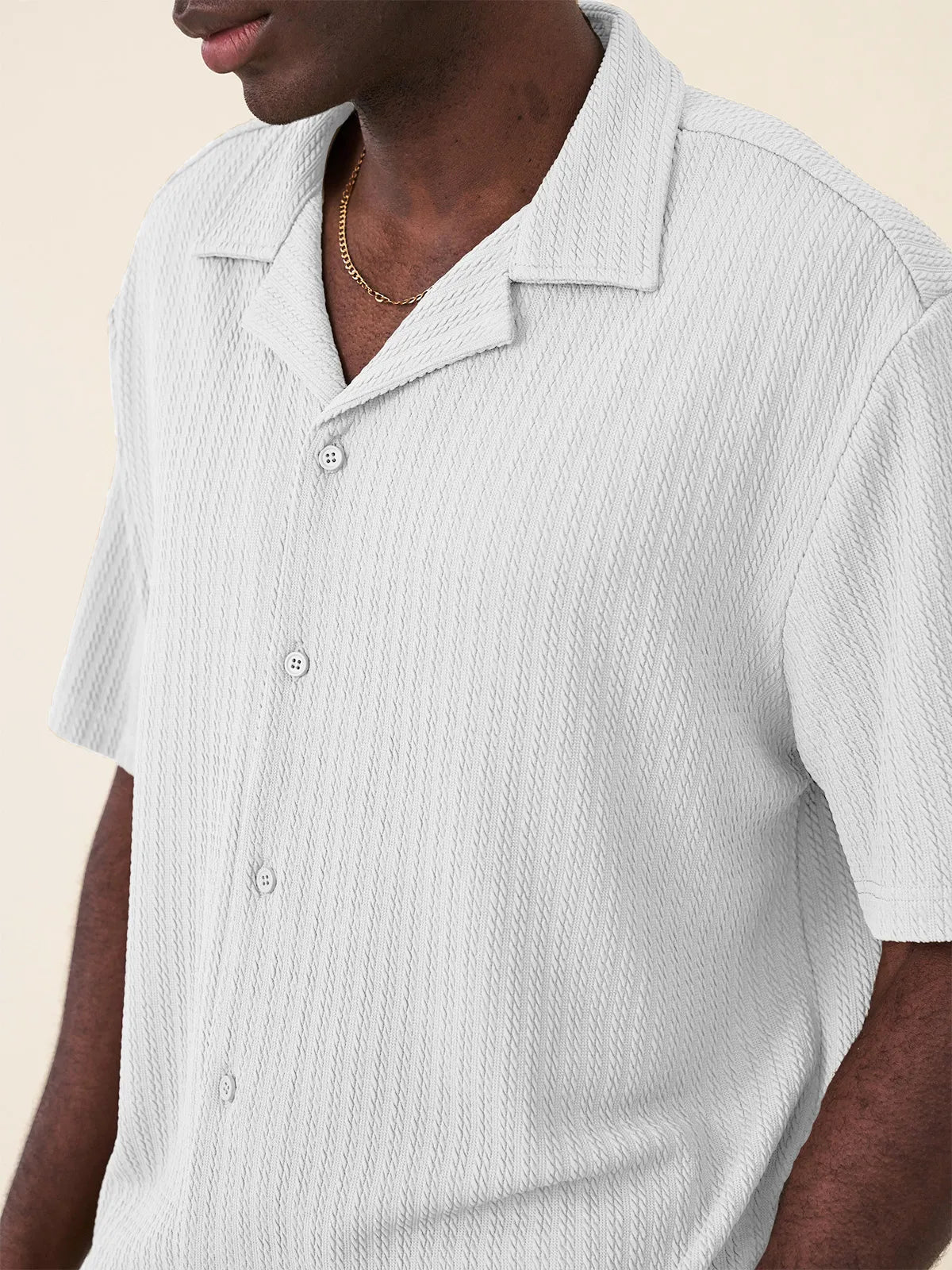 Men's Fashion Hawaiian Casual Jacquard Cuban Collar Short-sleeved Shirt