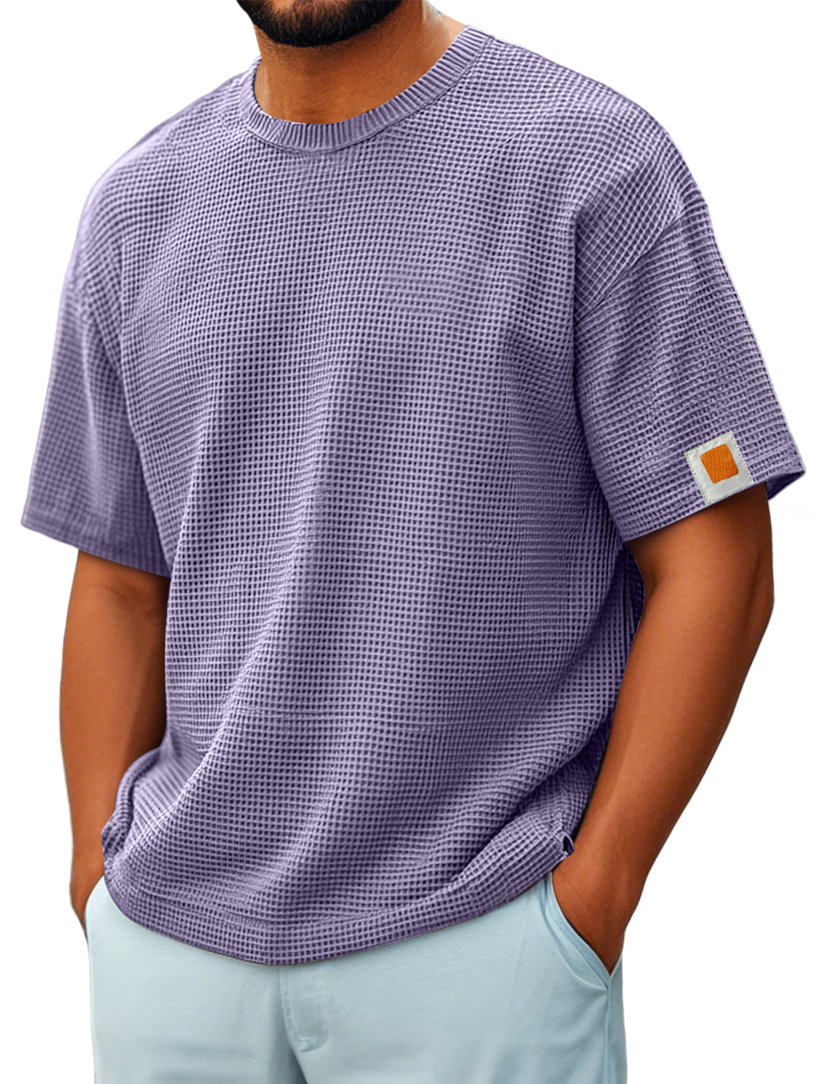 Men's Vintage Crew Neck Waffle Embroidered Logo Comfort Short Sleeve T-Shirt