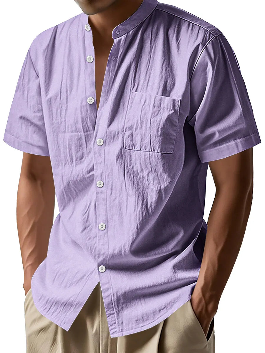 Men's Daily Stand-up Collar Casual Comfortable Short-sleeved Shirt