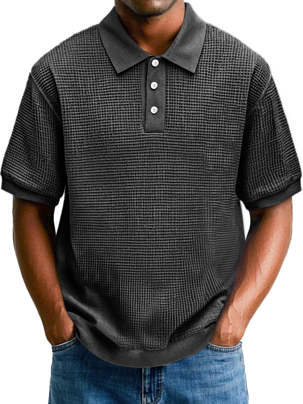 Men's Fashion Waffle Lapel Casual Comfort Short Sleeve POLO Shirt