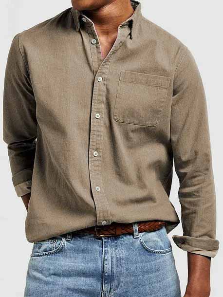 Men's Vintage Washed Cotton Long Sleeve Pocket Shirt
