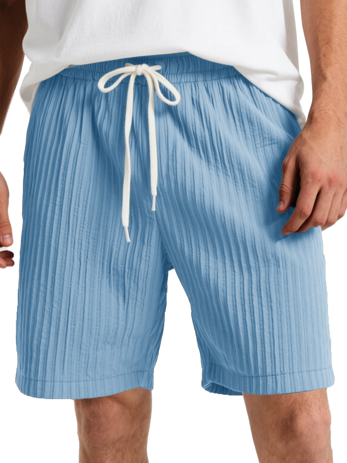 Men's Fashion Casual Striped Fabric Lace-up Loose Shorts