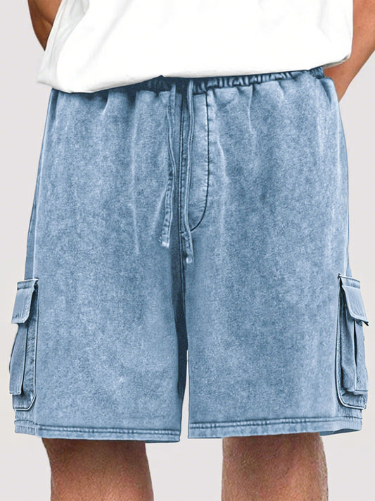 Men's Dyed Stylish Cargo Shorts With Lace-up And Multiple Pockets Stretch Shorts