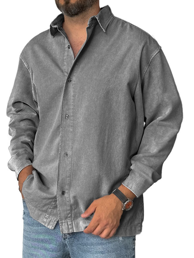 Men's Fashion Retro Distressed Lapel Long-sleeved Shirt