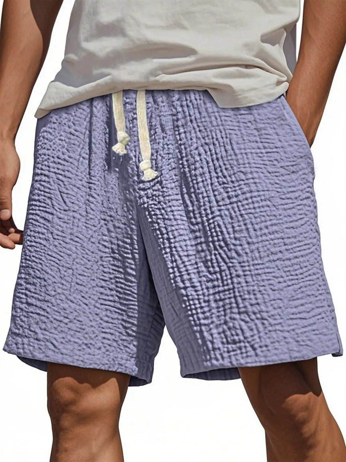 Men's Stylish Wrinkled Textured  Lace-up Casual Shorts