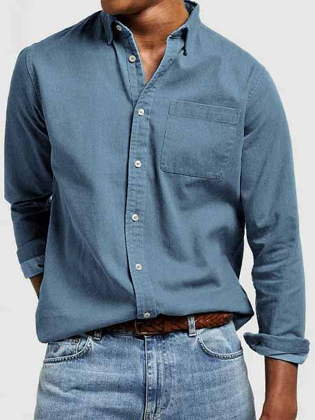 Men's Vintage Washed Cotton Long Sleeve Pocket Shirt