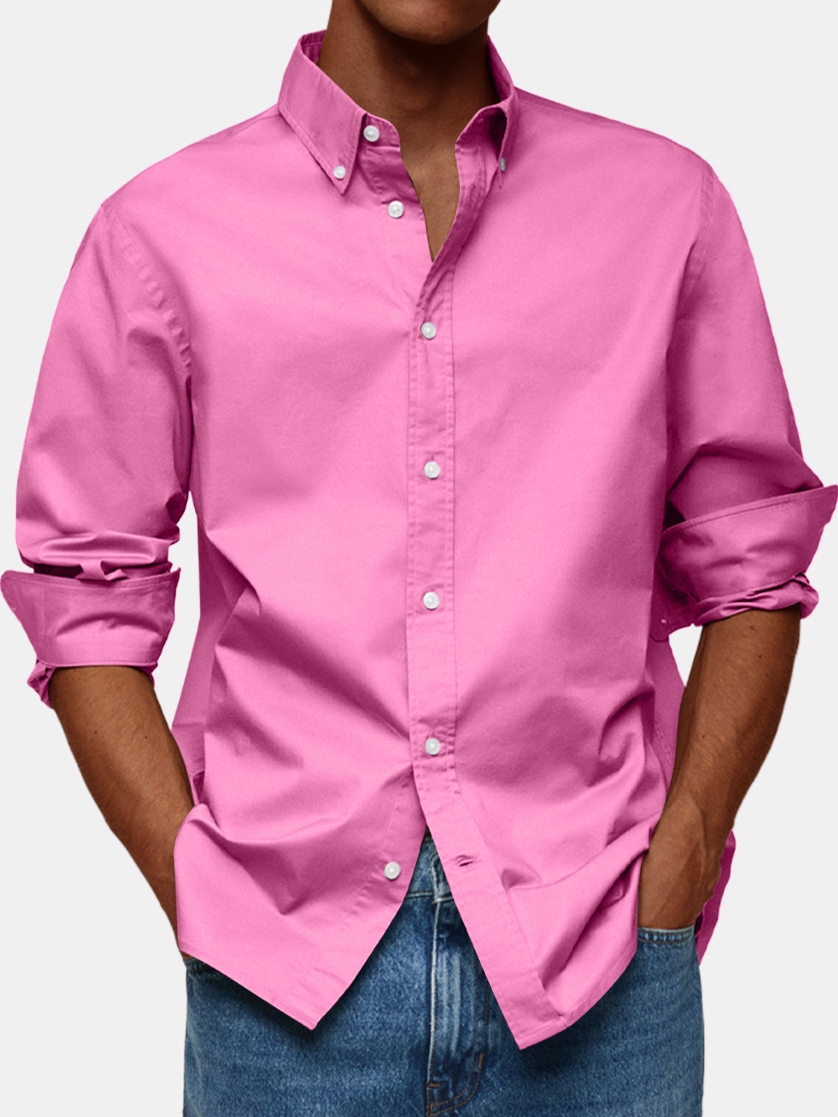 Men's Retro Solid Color Casual Lapel Comfortable Long Sleeve Shirt