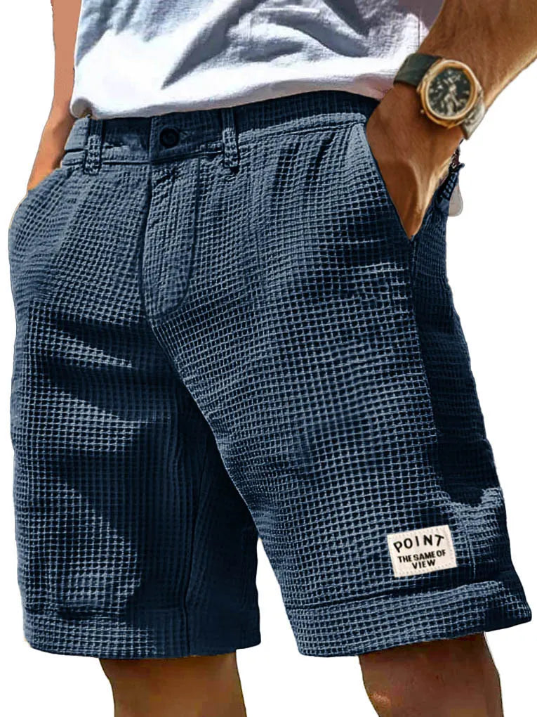 Men's Fashion Casual Waffle Fabric Pocket Embroidered Logo Shorts