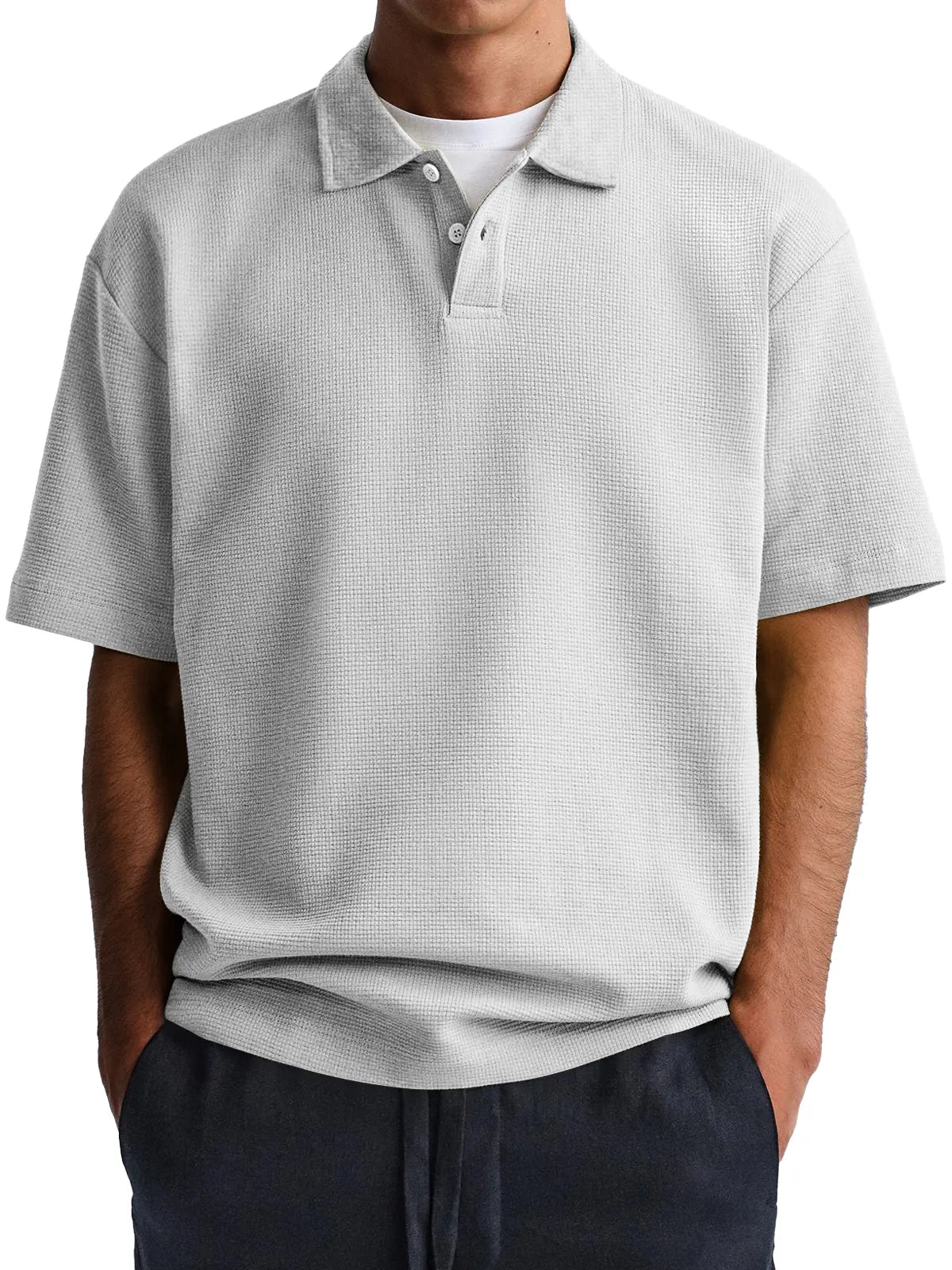 Men's Waffle Casual Lapel Button Down Short Sleeve POLO Shirt
