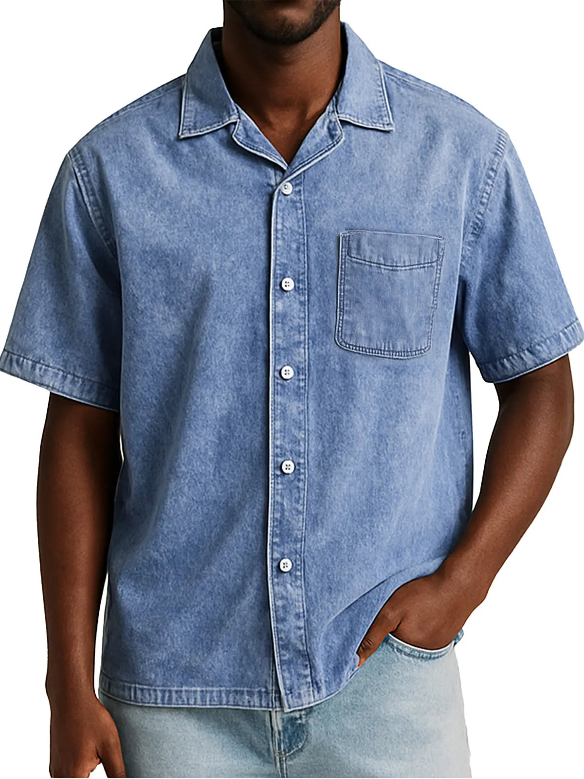 Men's Retro Solid Color Loose Cuban Collar Short Sleeve Shirt