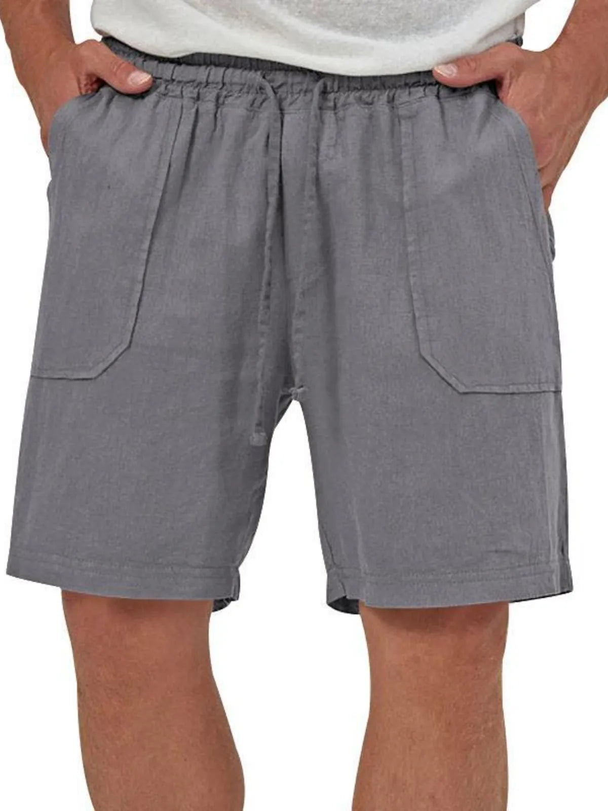 Men's Linen Casual Vacation Double Pocket Drawstring Elastic Waist Shorts Cropped Pants