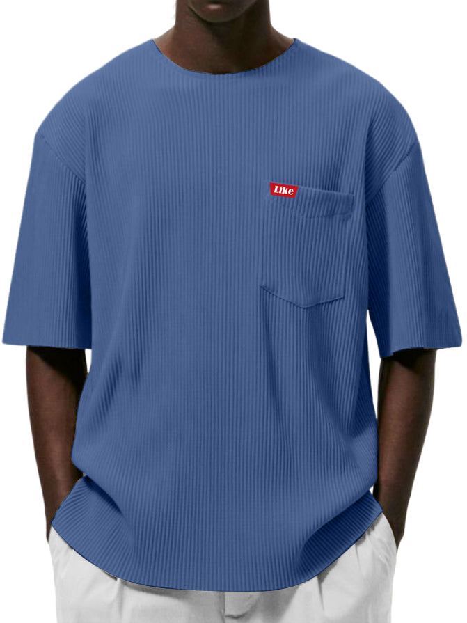 Men's Textured Striped Pocket Fashion Casual Short-sleeved T-shirt