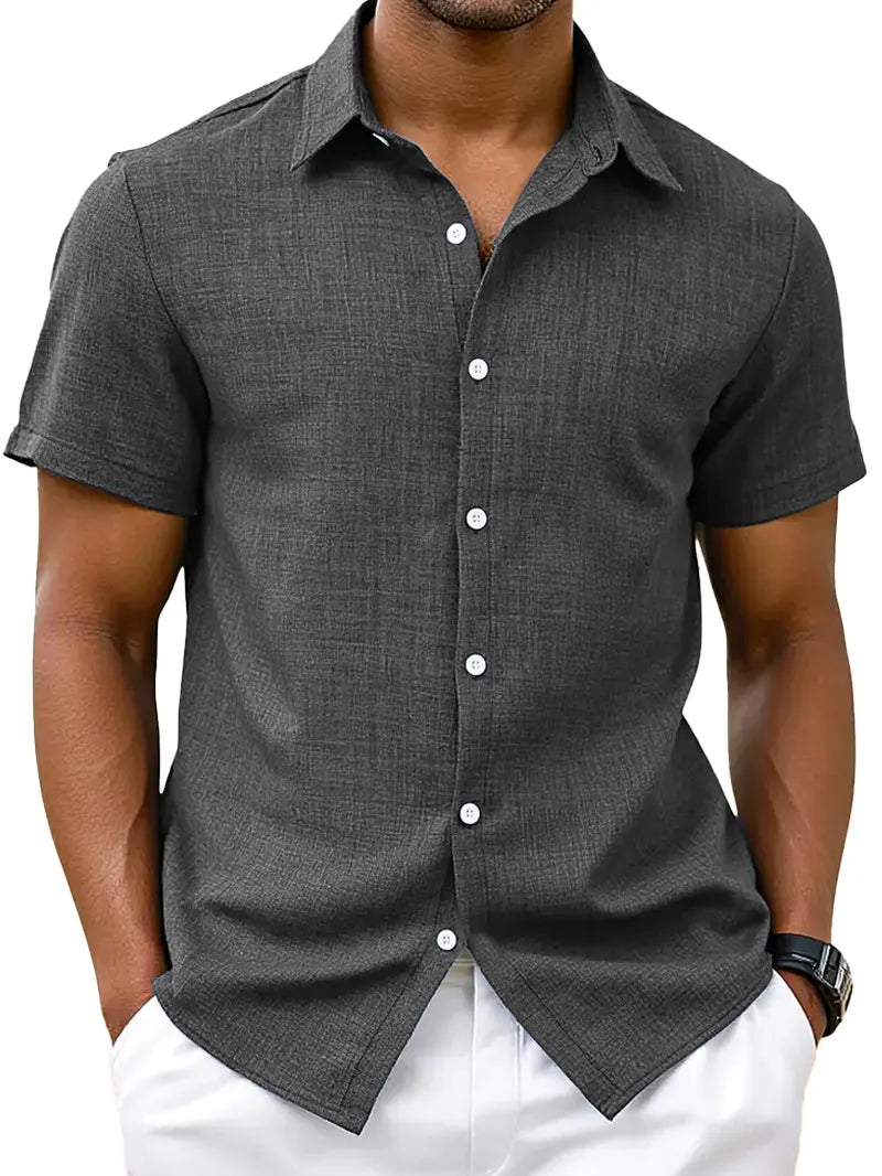 Men's Simple Hawaiian Solid Color Comfortable Loose Short-sleeved Shirt