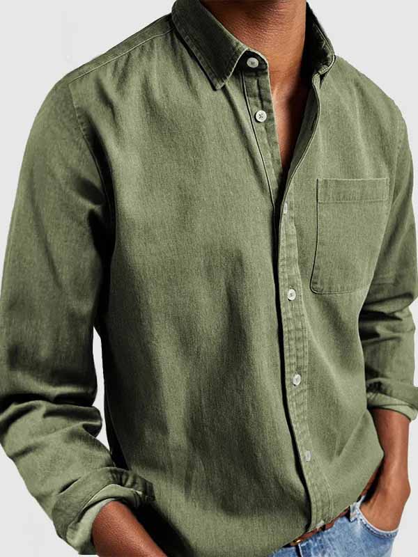 Men's Basics Vintage 100% Cotton Pocket Long Sleeve Shirt
