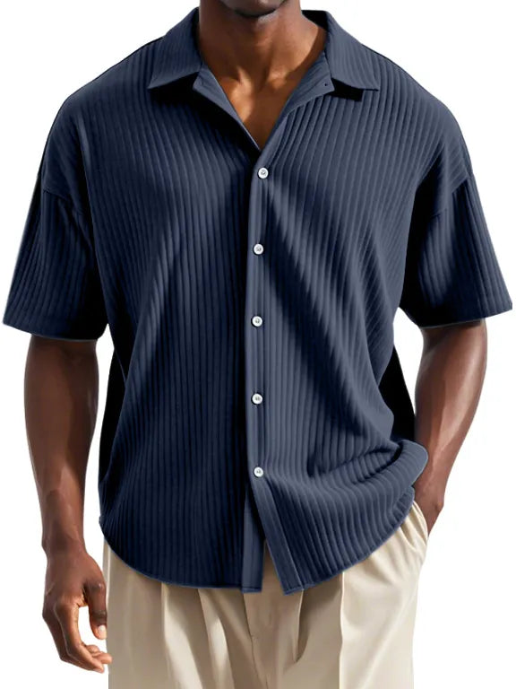 Men's Daily Casual Vertical Striped Texture Short-sleeved Lapel Shirt