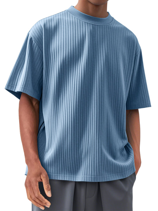 Men's Round Neck Casual Pit Strip Comfortable Short-sleeved T-shirt