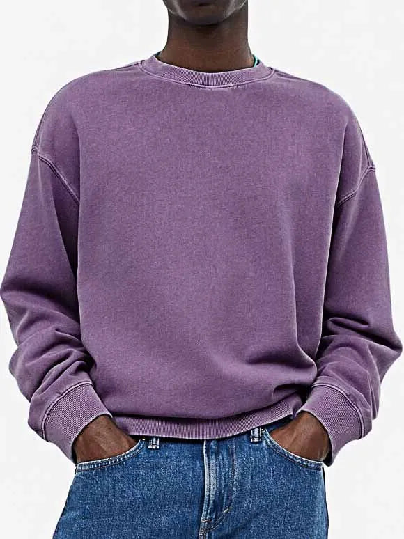 Men's Fashionable Casual Distressed Washed Long-sleeved Crew Neck Sweatshirt