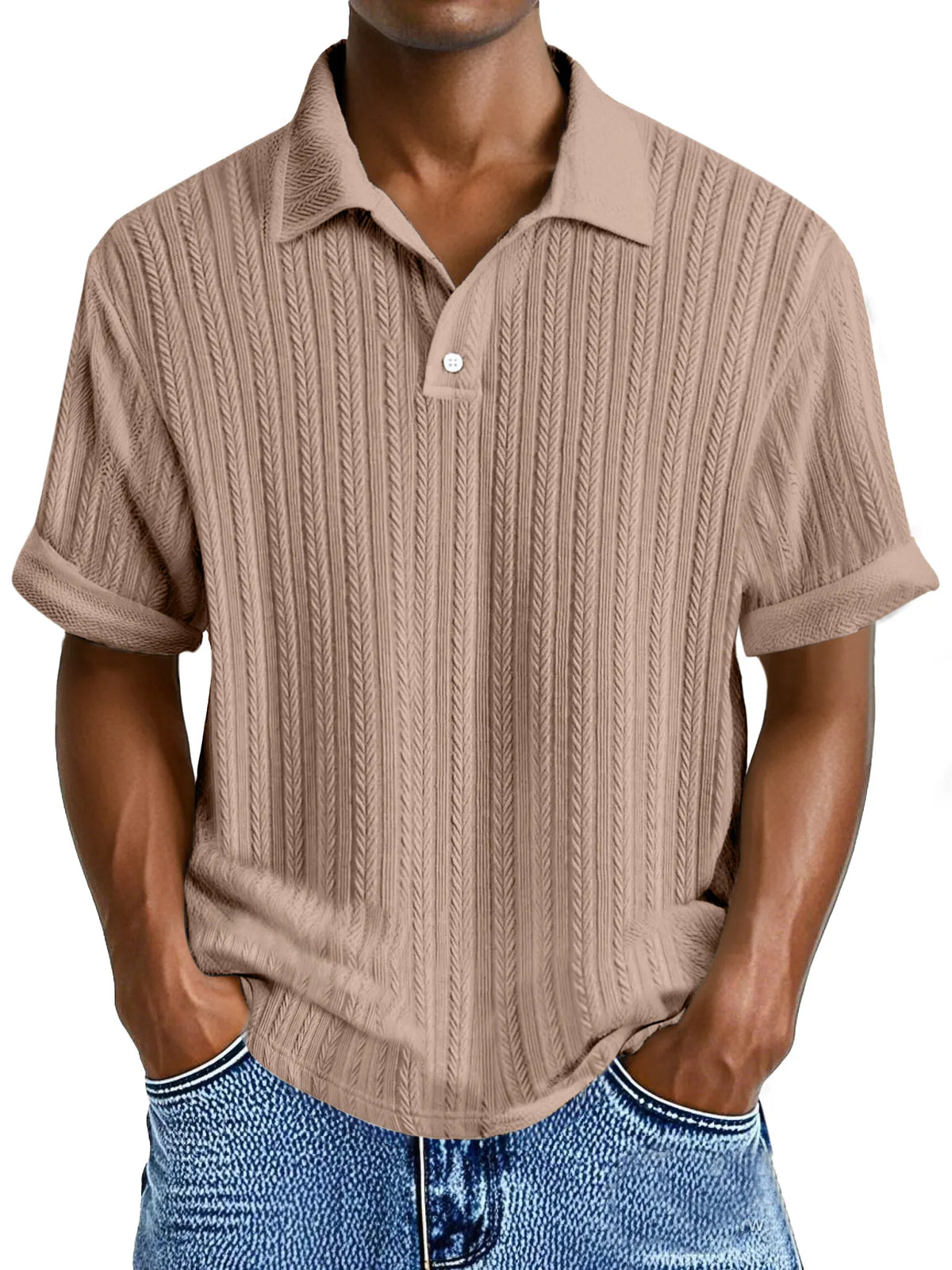 Men's Simple Casual Texture Loose Short-sleeved Polo Shirt
