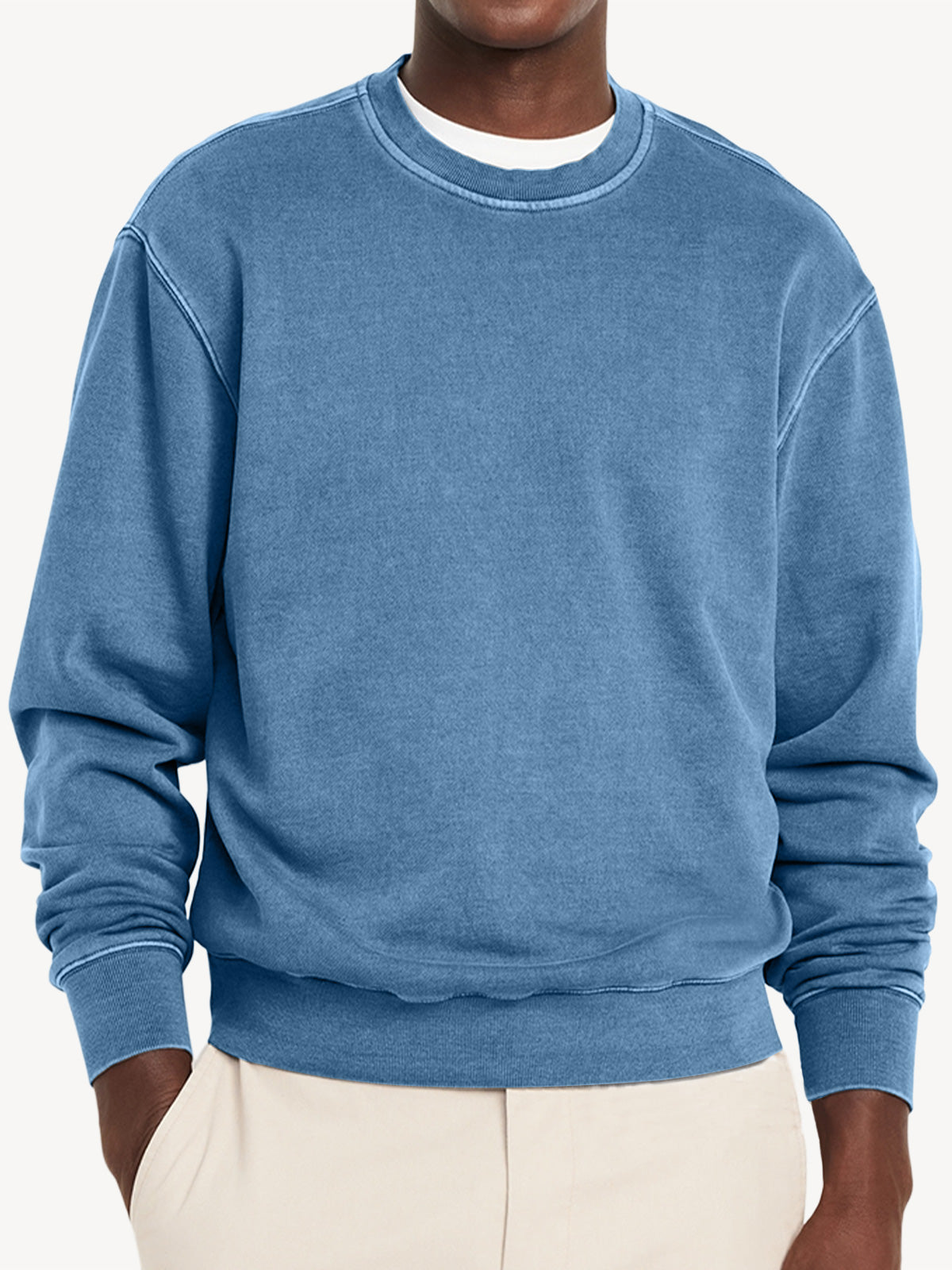 Men's Casual Round Neck Solid Color Comfortable Long-Sleeved Sweatshirt