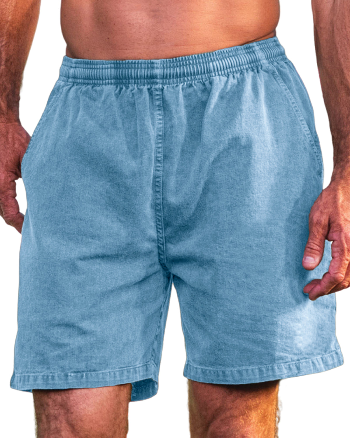 Men's Stylish Cotton Dyed Everyday Casual Elastic Waist Shorts With Side Pockets
