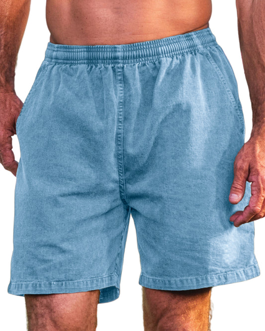 Men's Stylish Cotton Dyed Everyday Casual Elastic Waist Shorts With Side Pockets
