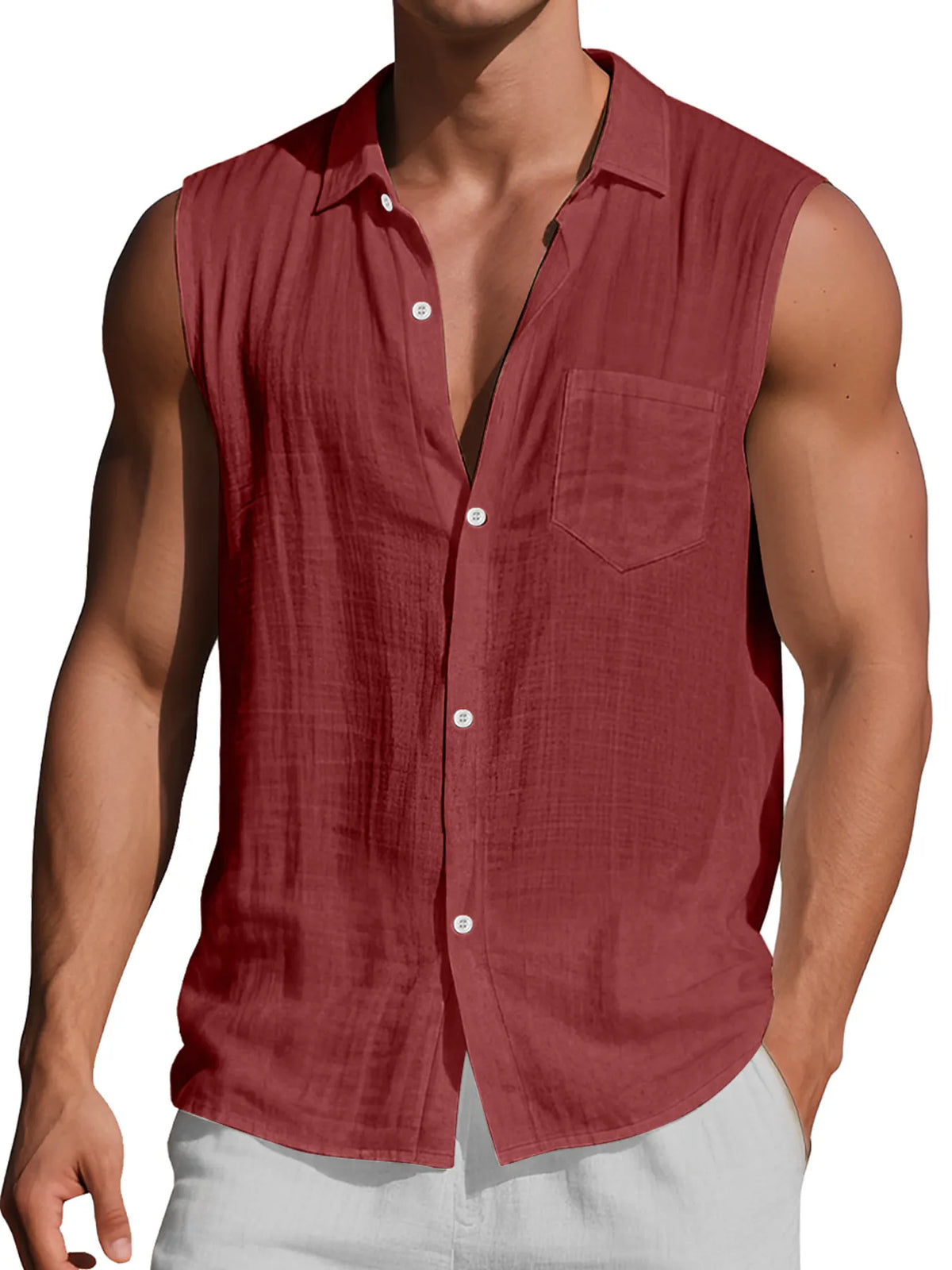 Men's Daily Casual Lapel Pocket Comfort Sleeveless Shirt