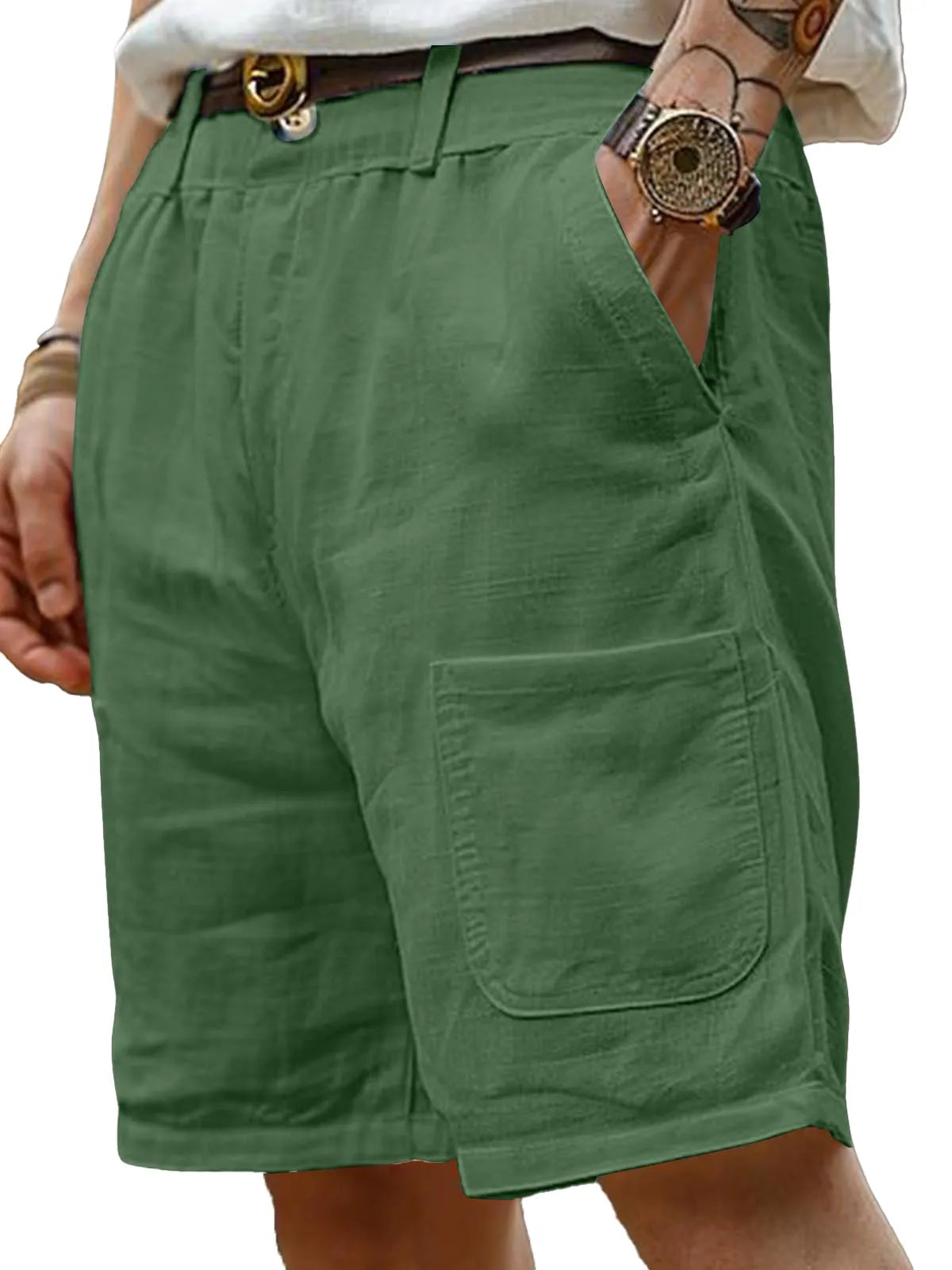 Men's Summer Loose And Comfortable Cotton And Linen Pocket Beach Shorts