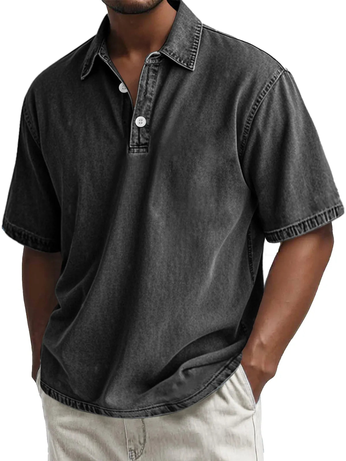 Men's Retro Cotton Washed Casual Lapel Short Sleeve POLO Shirt