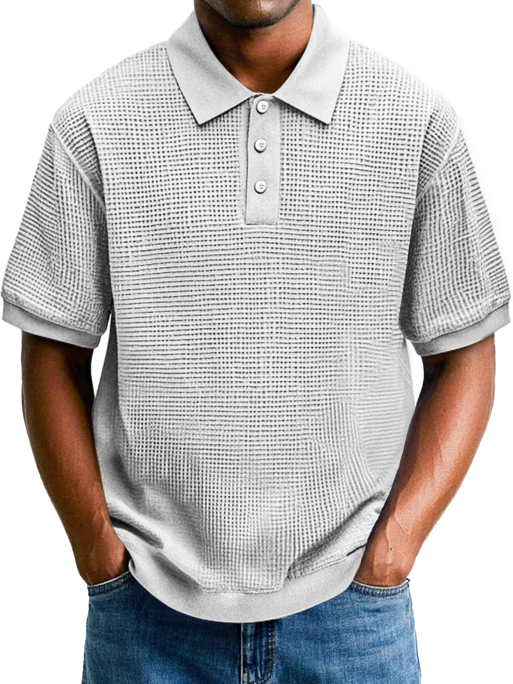 Men's Fashion Waffle Lapel Casual Comfort Short Sleeve POLO Shirt